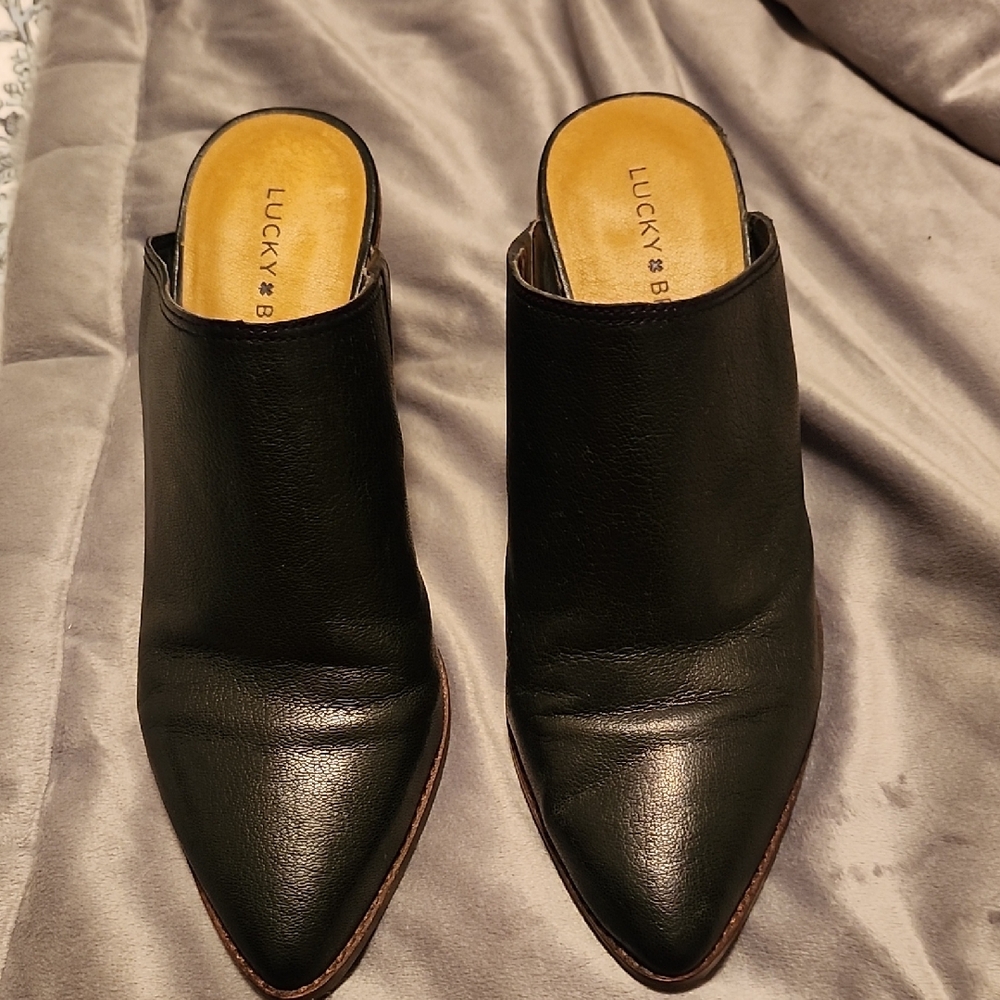 Lucky Brand Black Leather Mules